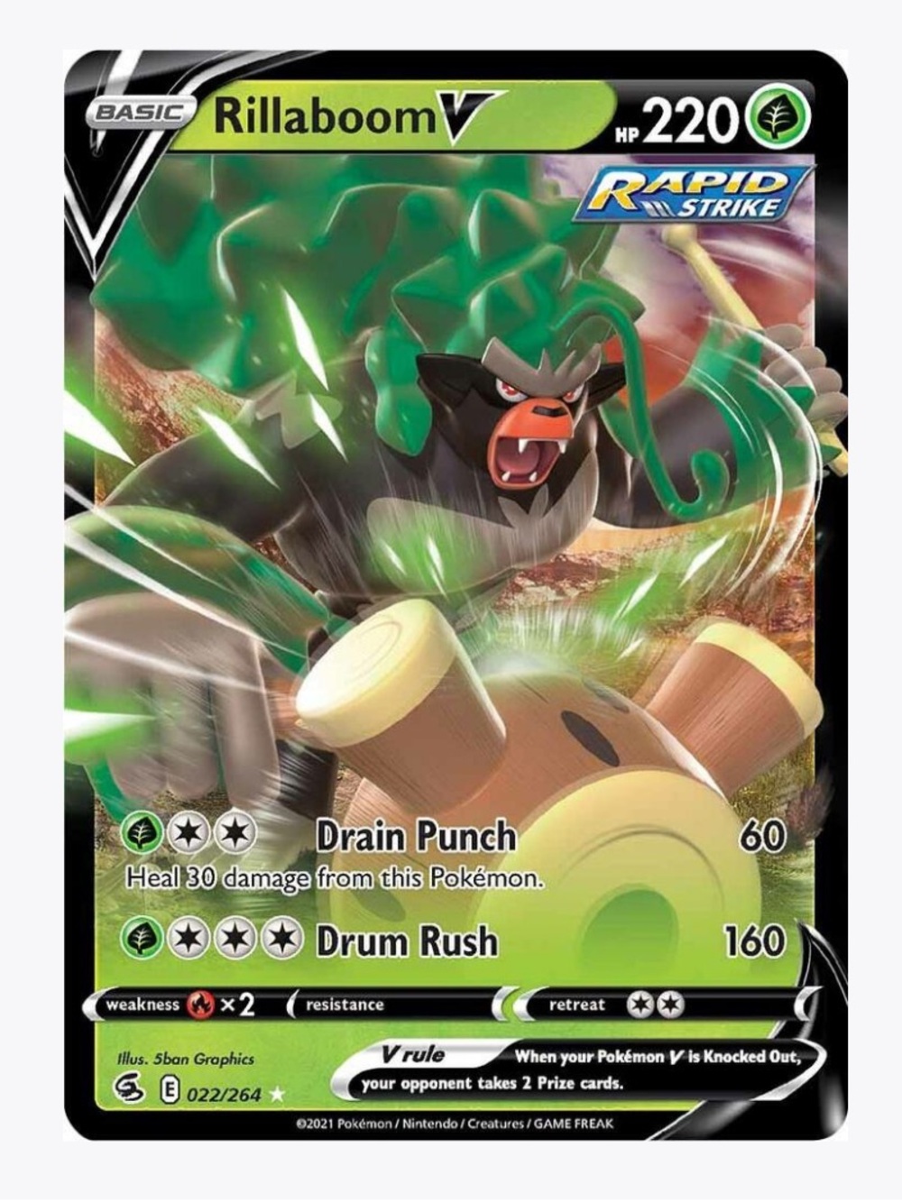 Rillaboom V SWSH08: Fusion Strike Pokemon Trading Card